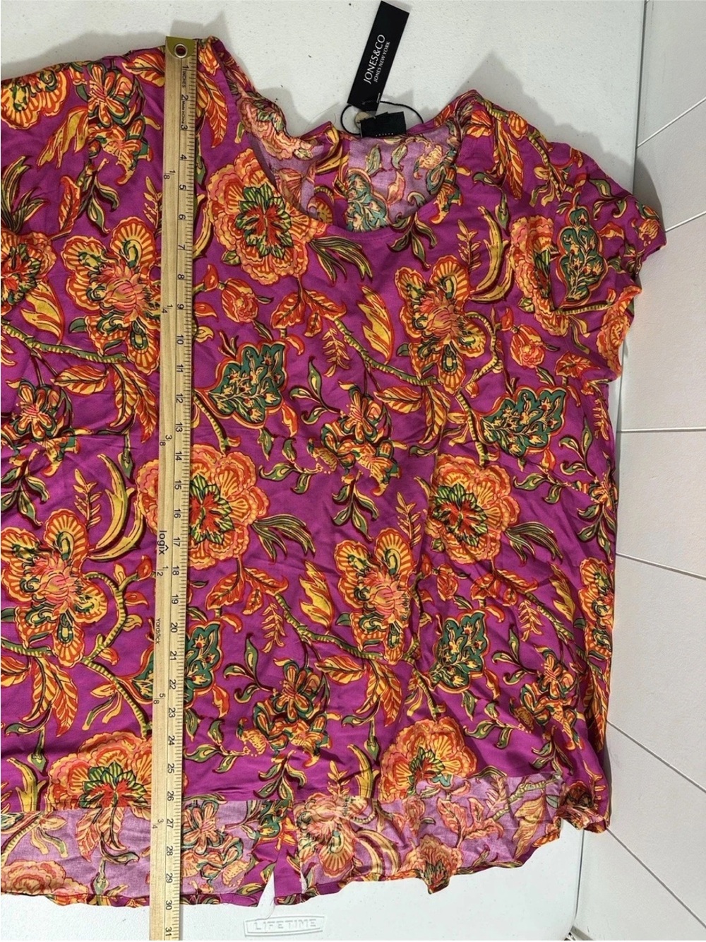 NEW Jones New York Size 2X Short Sleeve Pink Floral Top Tunic Back Button Rayon - Picture 8 of 8